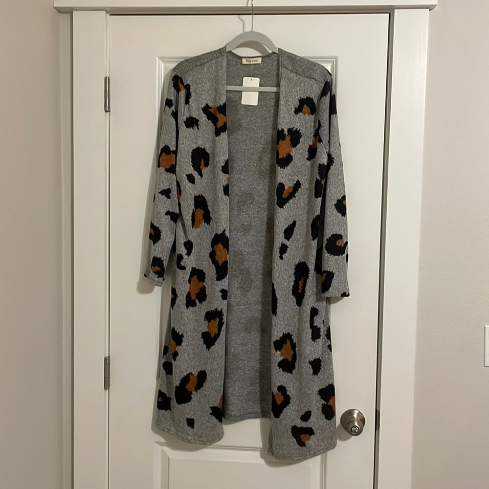 Leopard Print Knee Length Cardigan